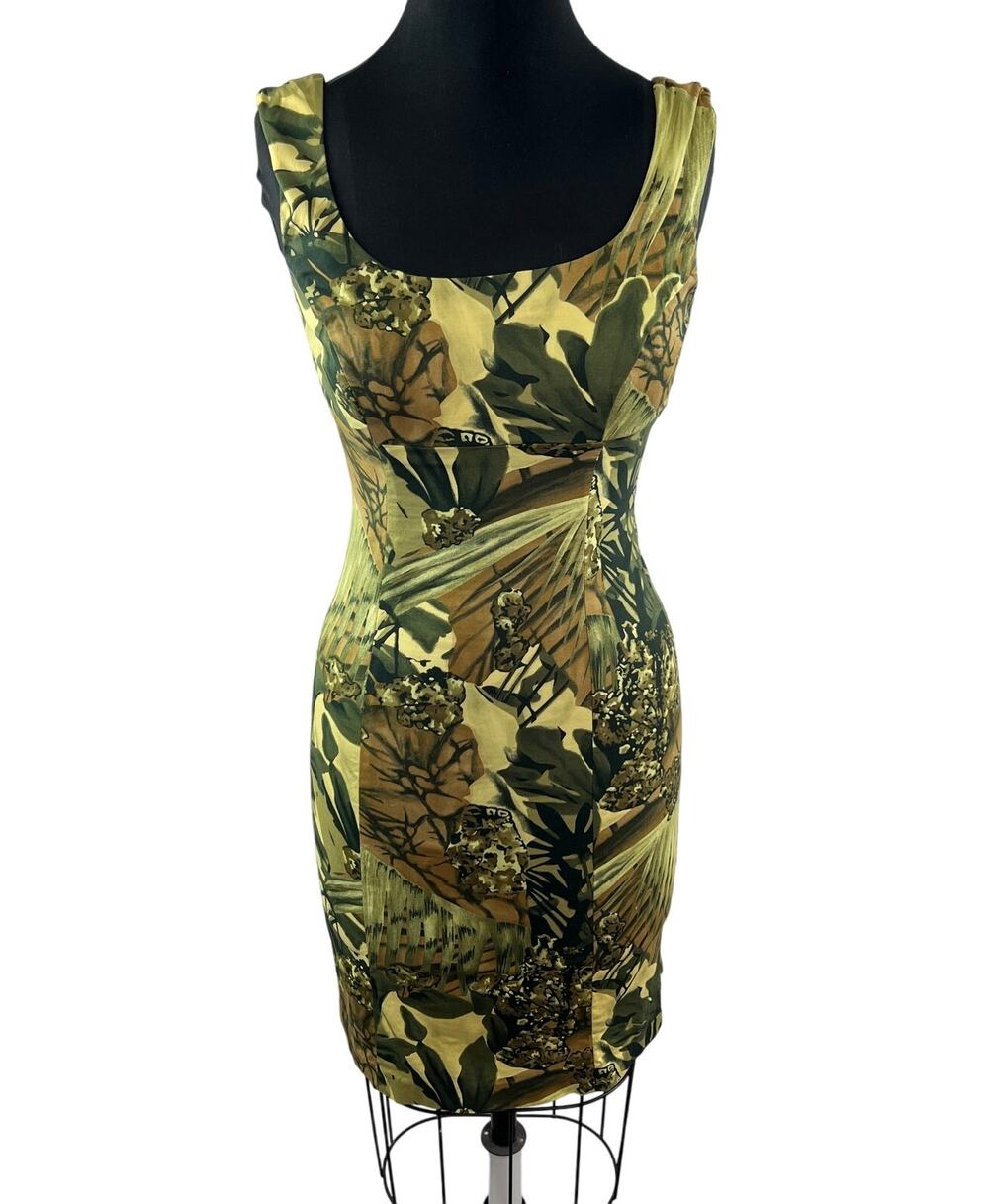 VINTAGE Arden B. Green Bodycon Dress Green Camo Hunting Stretch Back-Zip Size 4